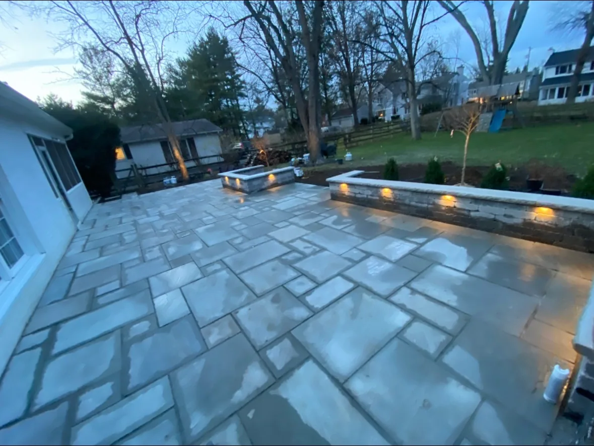 Illuminated natural-stone patio, view 4