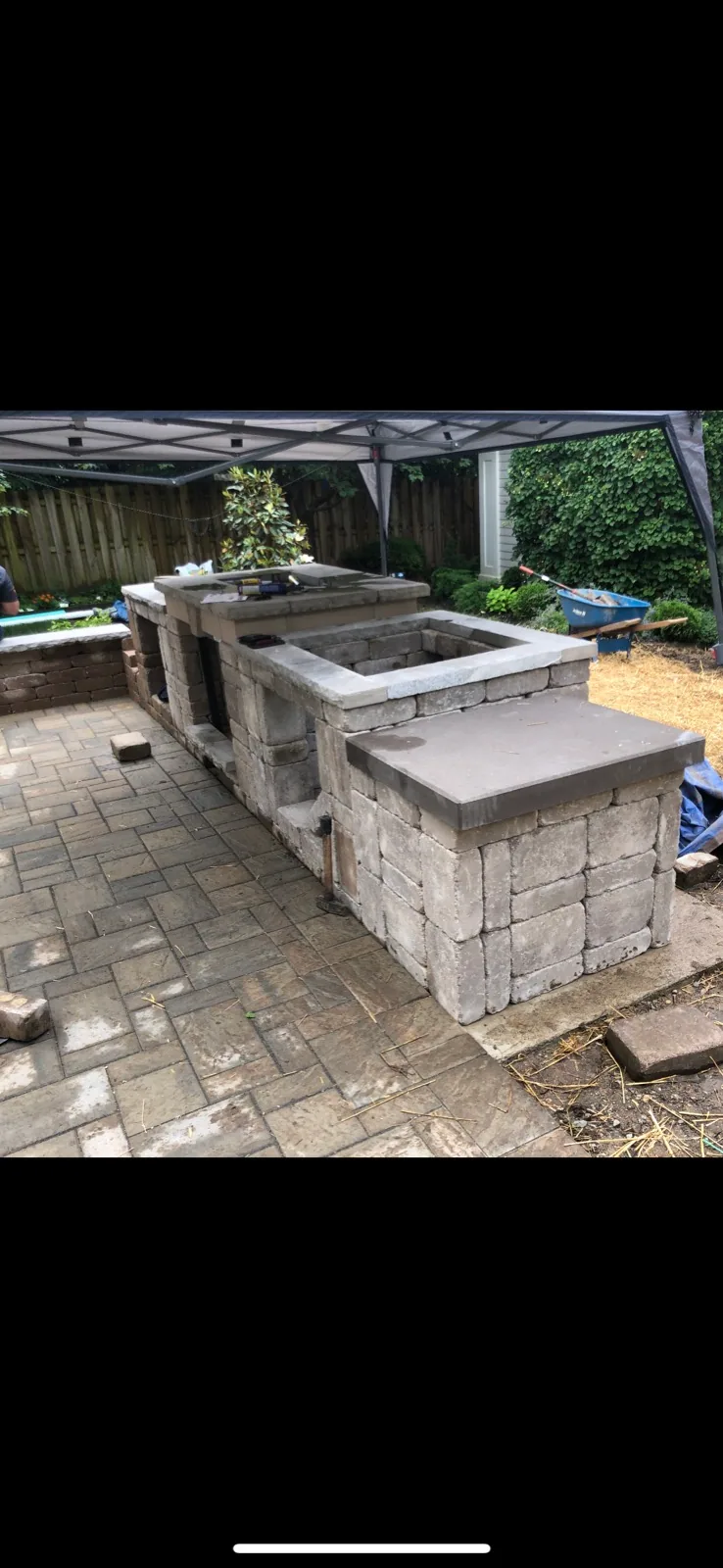 Outdoor kitchen build completed by Queen City Hardscapes